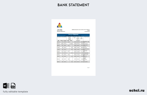 цифровая загрузка Мьянма Innwa Bank Limited Word шаблон банковской выписки